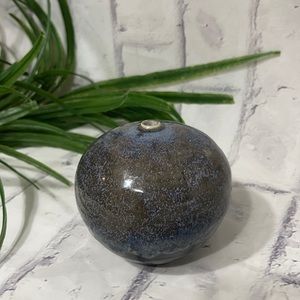 Drip Glaze Ceramic Bud Vase Artist Signed Black & Blue Bulbous Single Stem